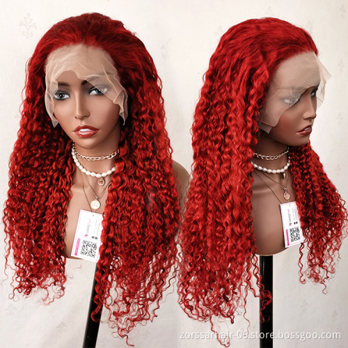 Pre plucked deep wave red lace front wigs for black women virgin brazilian hair transparent hd lace frontal red wigs human hair